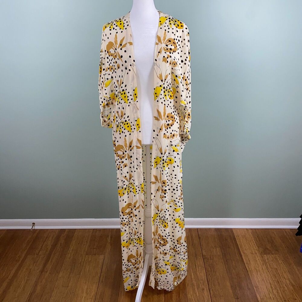 Anthropologie Bel Kazan Kimono Cover Up Robe One Size Polka Dot Floral Long